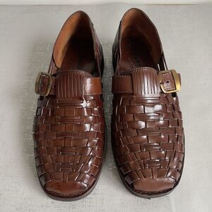 SUNSTEPS Men's Shoes Sz 8.5 Hand Woven Huarache Leather Fisherman Sandals Buckle